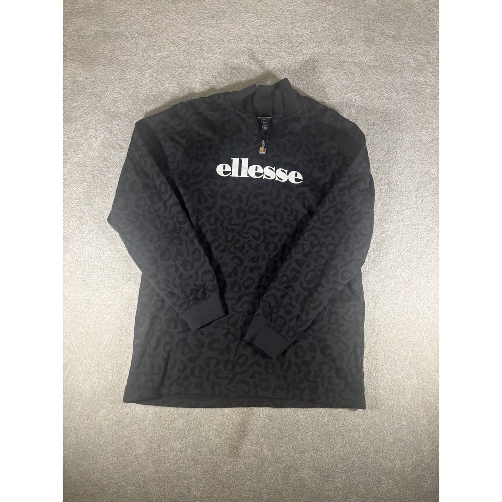 ellese sweatshirt womens us size 12 black leopard print quarter zip‎